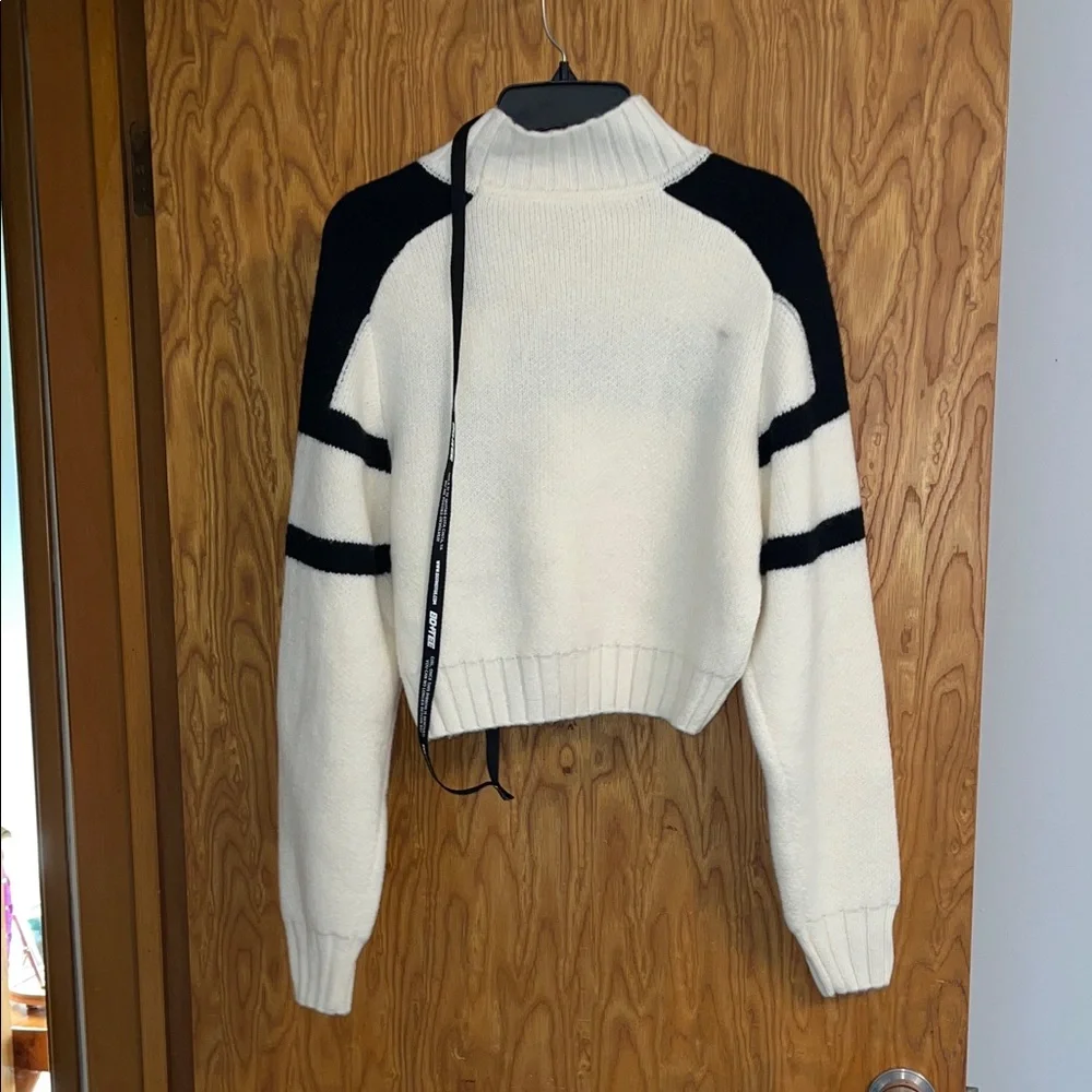 Snow Bunny Cropped Cream & Black Turtleneck Sweater